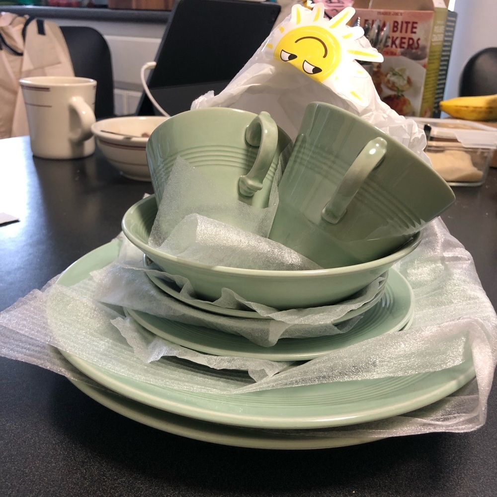 Wood's Ware Beryl from England Green Ceramic Dinner Set Cups Plates Bowls Glossy